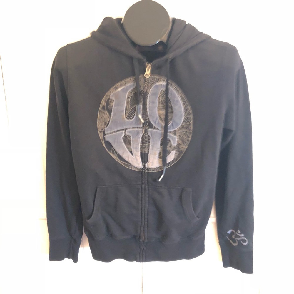 Lucky Brand Black embroidered love zip up hoodie